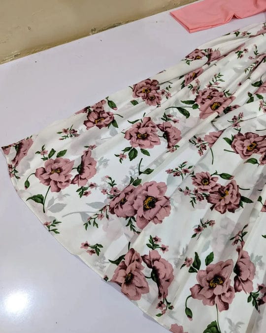 2 Pcs Stylish Floral Print Maxi Dress With Pink Jacket โ Womenโs Western Wear โ Floral Maxi