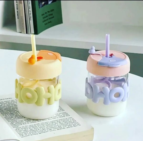 Cute Glass Straw Cup For Girls β 350ml Portable Insulated Water Cup With Straw, Lid & Chain Handle | Summer Travel Drinkware