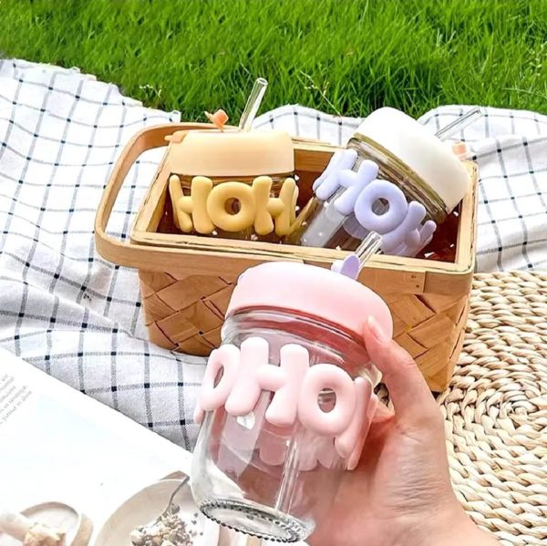 Cute Glass Straw Cup For Girls β 350ml Portable Insulated Water Cup With Straw, Lid & Chain Handle | Summer Travel Drinkware
